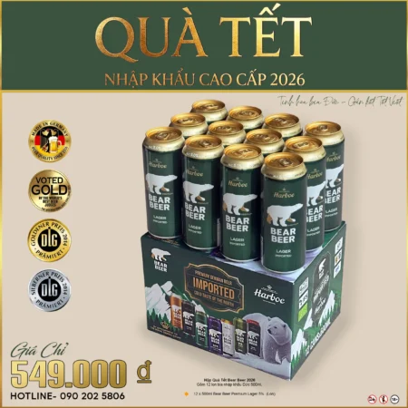 HỘP QUÀ TẾT BEAR BEER BIA ĐỨC NHẬP KHẨU LAGER 5% 2026 – 12 LON