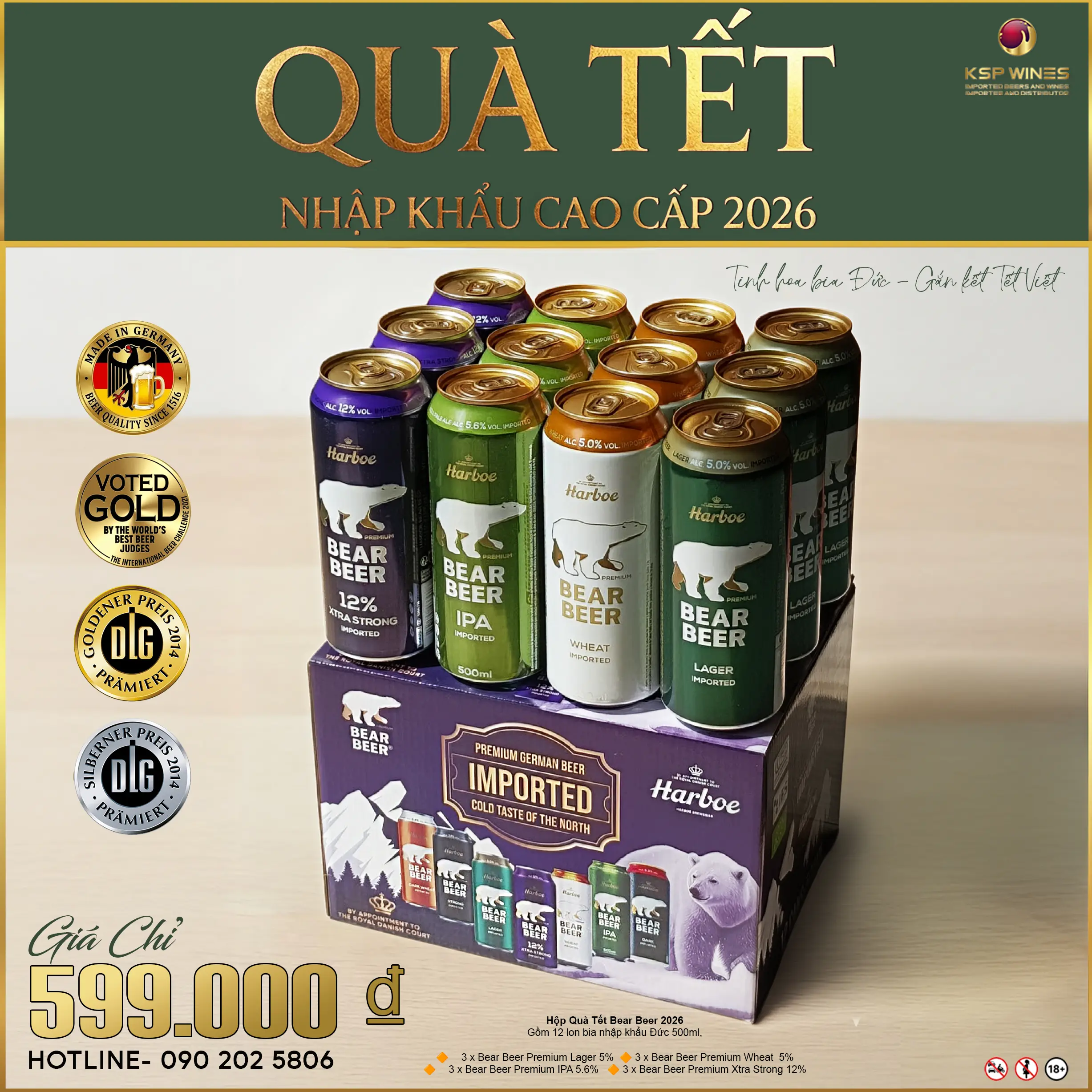 HỘP QUÀ TẾT BEAR BEER BIA ĐỨC NHẬP KHẨU CAO CẤP – 12 LON MIXED SELECTION