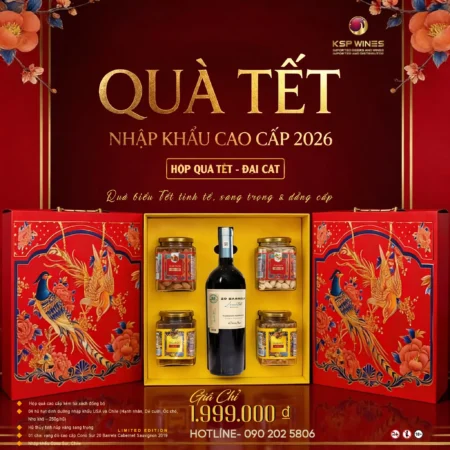 HỘP QUÀ TẾT 2026 ĐẠI CÁT – VANG ĐỎ CHILE LIMITED EDITION & HẠT NHẬP KHẨU USA – CHILE | HỘP QUÀ SANG TRỌNG KÈM TÚI XÁCH
