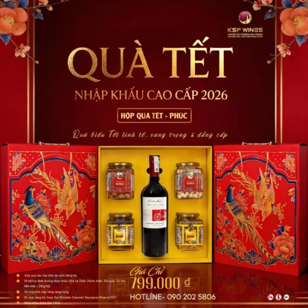 HỘP QUÀ TẾT 2026 PHÚC – VANG ĐỎ CHILE RESERVA & HẠT NHẬP KHẨU USA – CHILE | HỘP QUÀ SANG TRỌNG KÈM TÚI XÁCH