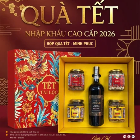 HỘP QUÀ TẾT 2026 MINH PHÚC – ANG Ý DOC & HẠT NHẬP KHẨU USA – CHILE | HỘP QUÀ SANG TRỌNG KÈM TÚI XÁCH